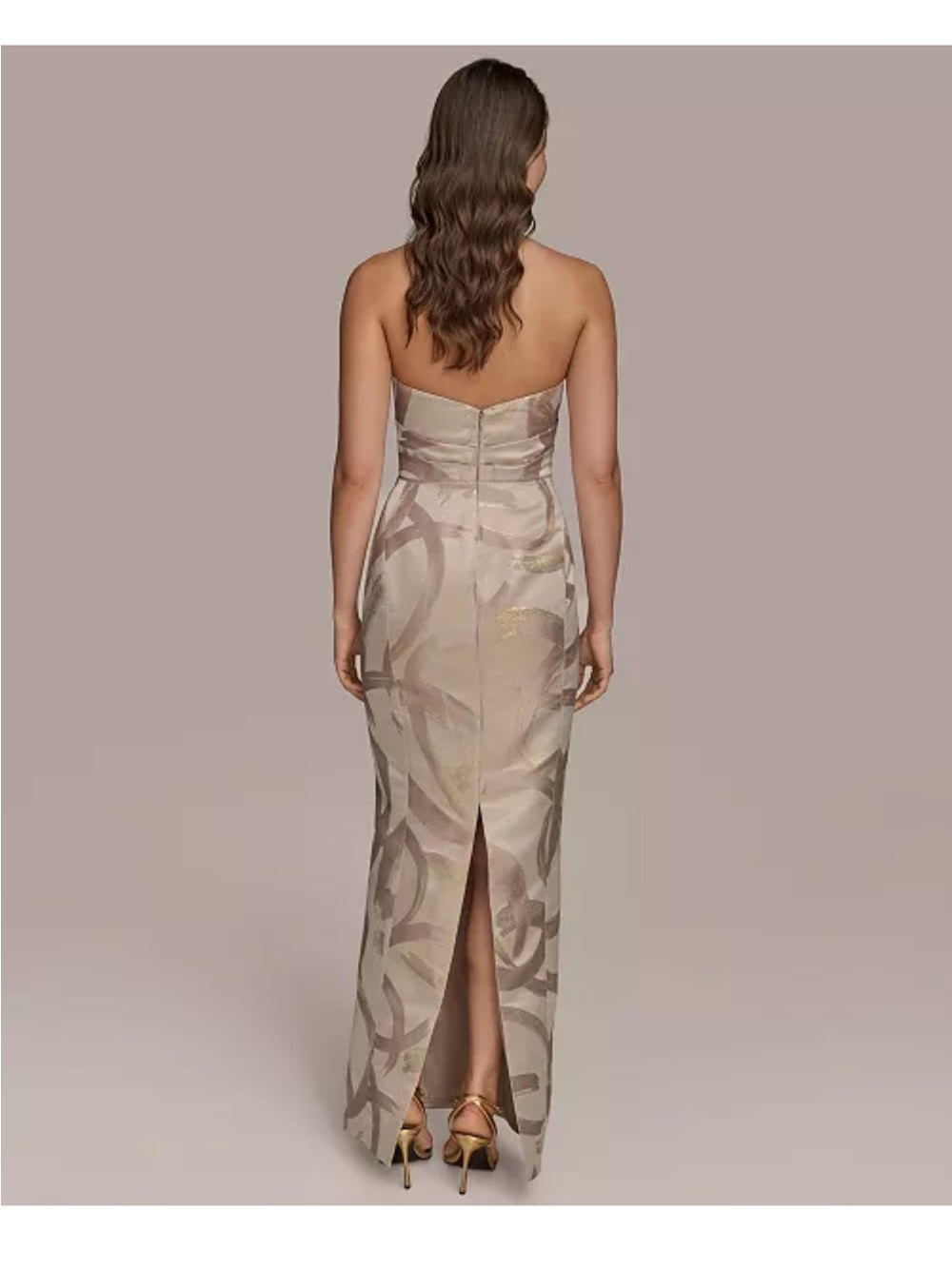 Donna Karan Strapless Column Gown in Neutral Taupe and Beige - Picture 3 of 10